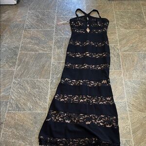 BCBGMaxAzria Black and Cream Lace Backless Dress